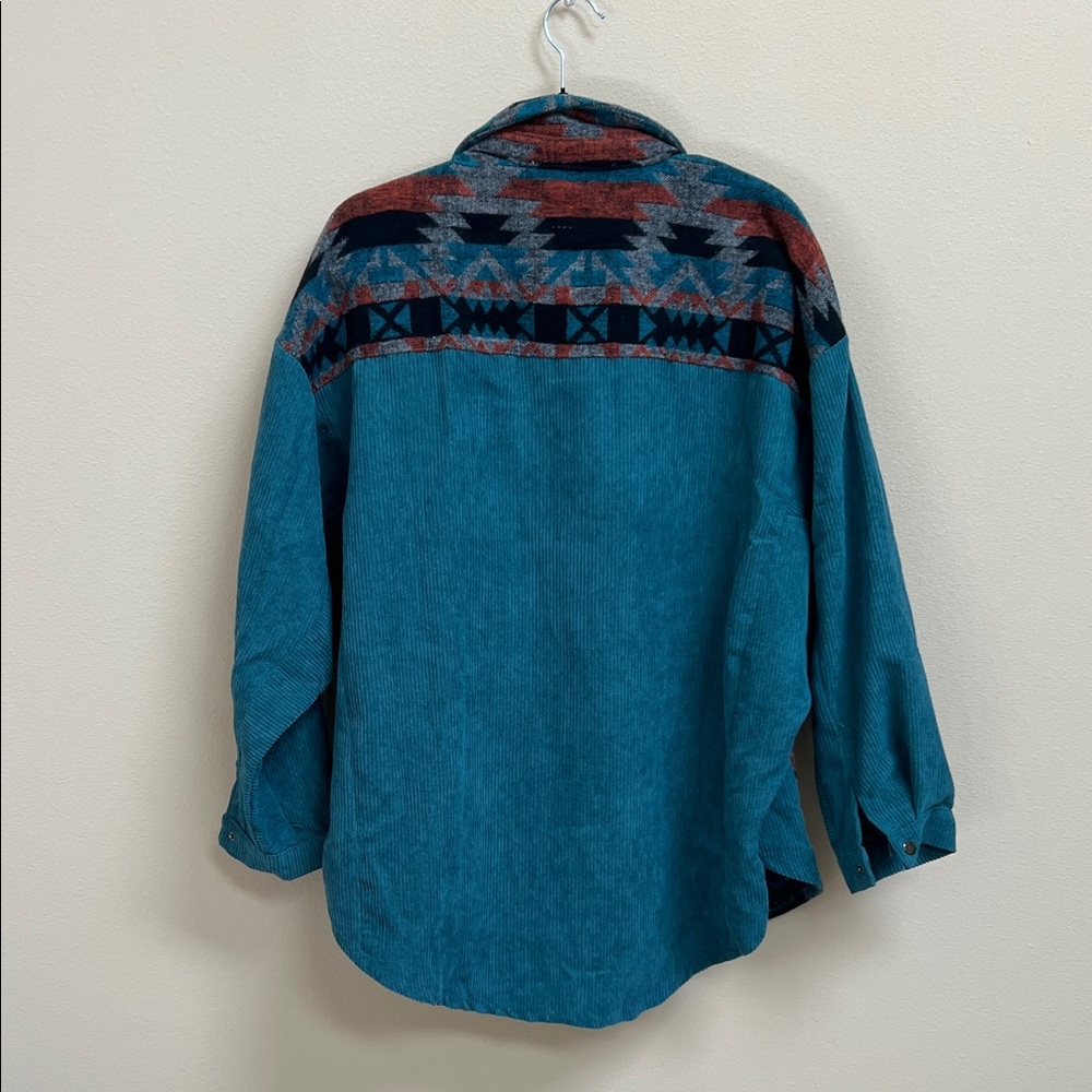 DAVI & DANI Teal, Rust & Gray Aztec Button-Up Shacket - Picture 4 of 4